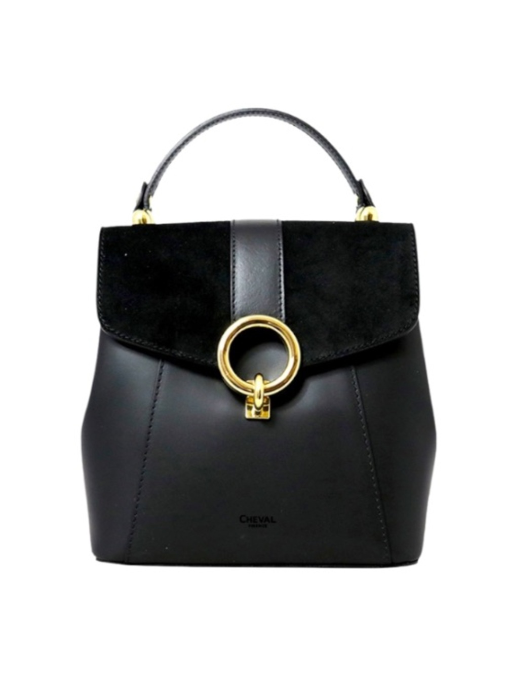 CHEVAL FIRENZE Black Italian Leather & Suede Convertible Backpack